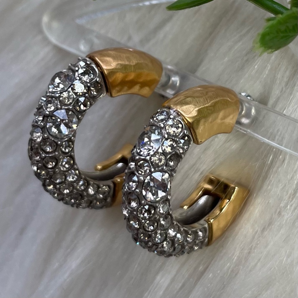 Two tone faceted rhinestones hoop earrings